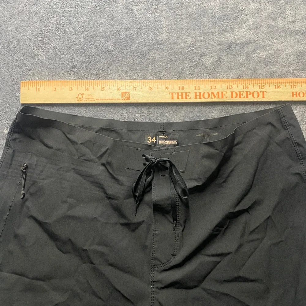 Hurley Phantom Board Shorts Mens 34 Black Striped Performance Swim Trunks Zipper